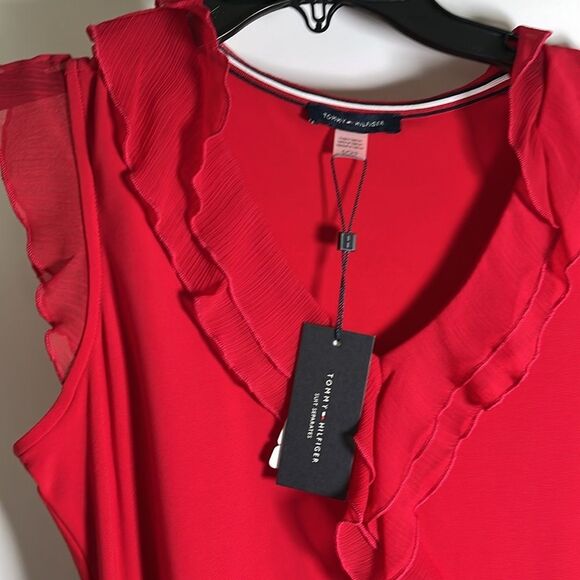 Tommy Hilfiger Red Sleeveless Ruffle Front Shirt Size S - Picture 4 of 4